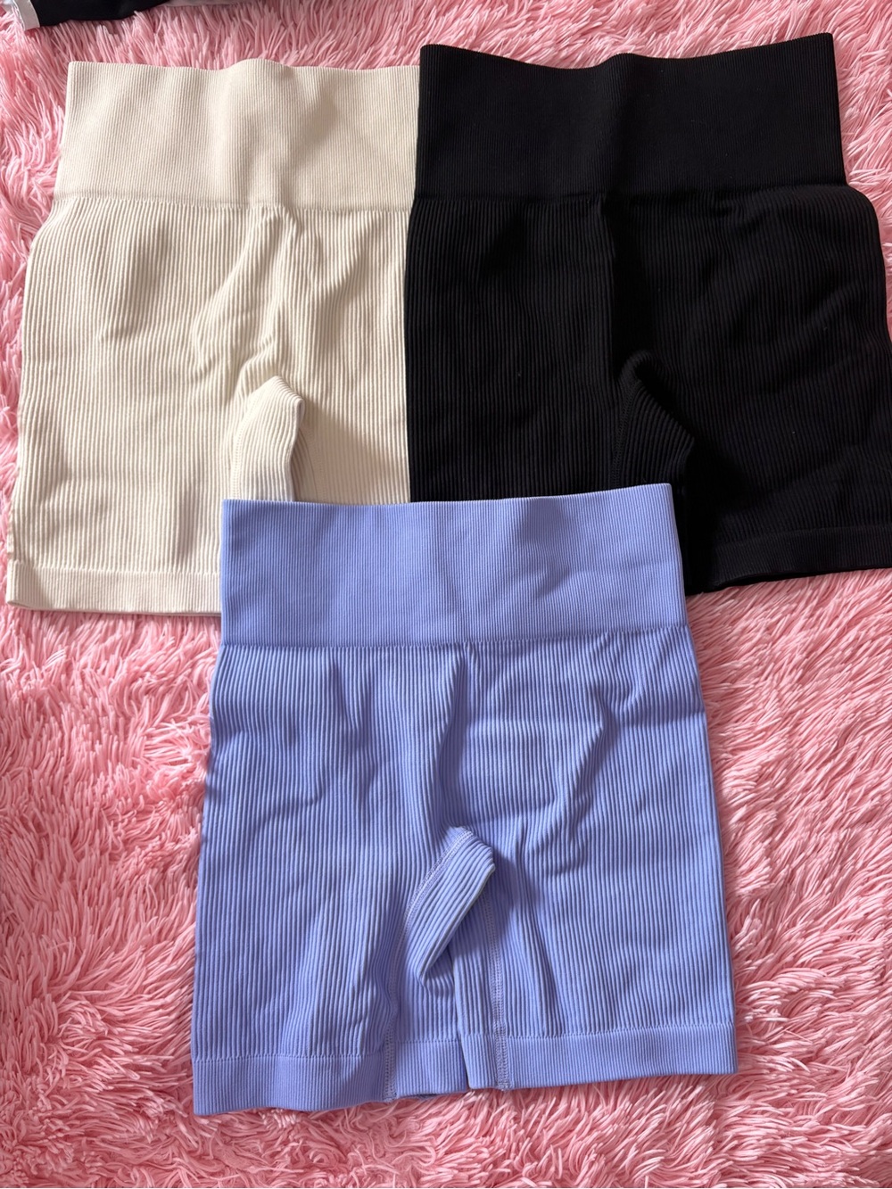 Ribbed High-Waist Bike Shorts - Black, Cream & Lavender